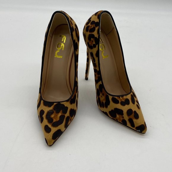 FSJ Leopard Suede Printed Toe Stilettos Heel Pumps - Picture 2 of 10